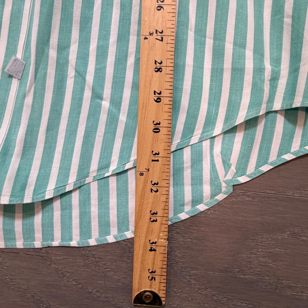 Ralph Lauren Mens XL Teal White Striped Hand Woven Cotton Button Down Shirt - Picture 7 of 8